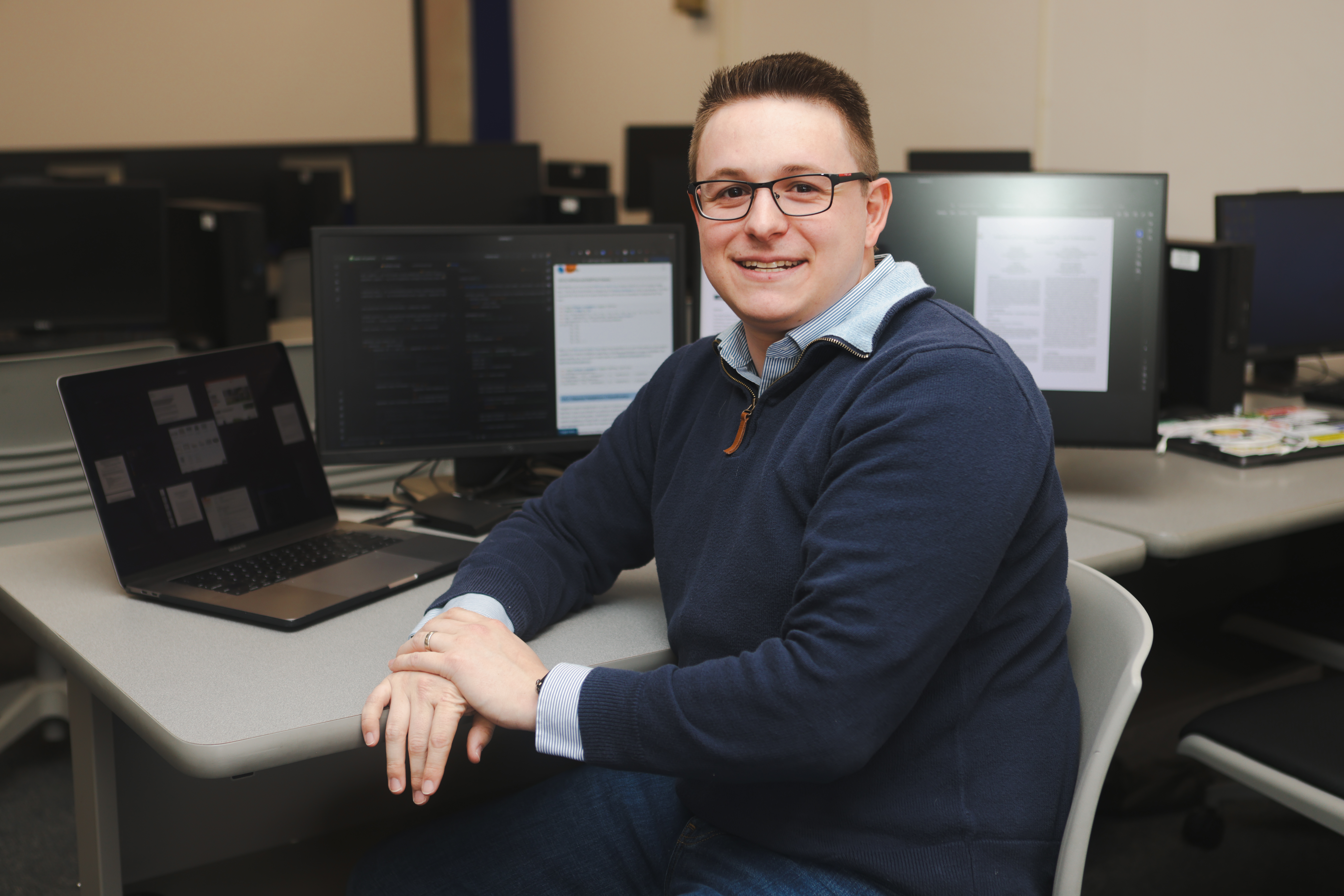 Nicholas Cariello in the research lab at New York Institute of Technology